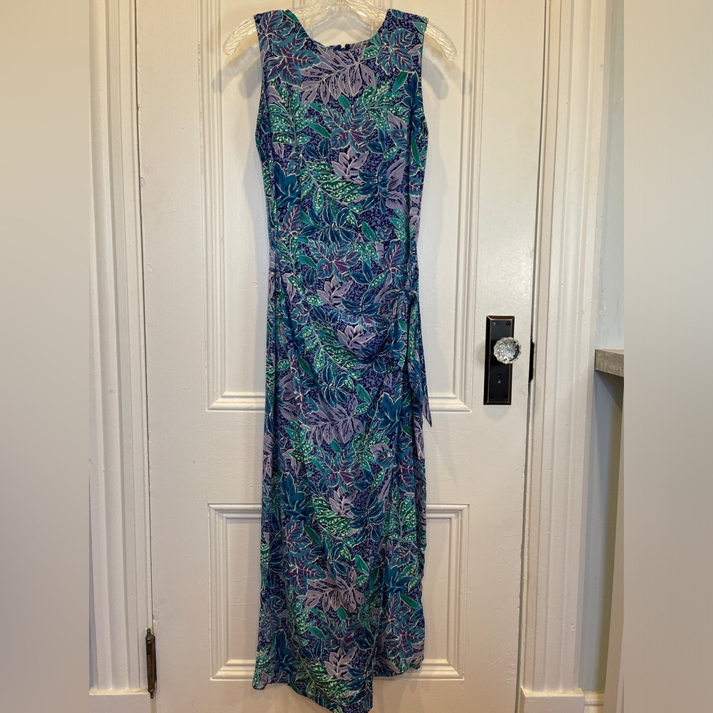 Maggy London Sleeveless Floral Print Midi Silk Dress Partial Wrap Skirt - Size4